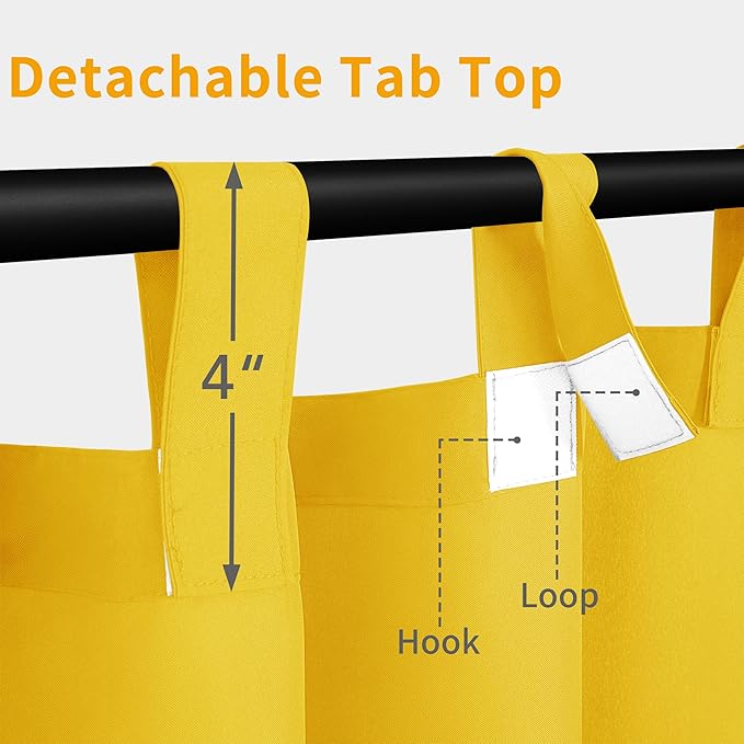 Easy-Going Outdoor Patio Curtains Detachable Tab Top Windproof Weatherproof Curtain for Cabana, Porch, Pergola and Gazebo, Tab Bottom Drape, 2 Panels, 110W x 108L inch, Yellow