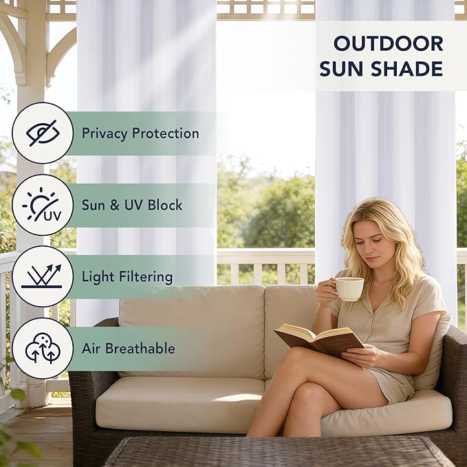 White Outdoor Curtains for Patio Waterproof - 6 Panels Privacy Weatherproof Outside Curtains with Grommets for Pergola, Gazebo, Porch, Cabana, Balcony, 54 x 120 Inch