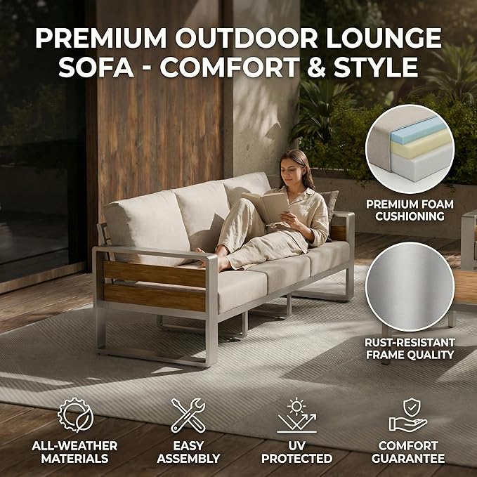 ZANDOR Aluminum Outdoor Patio Furniture - 2 Pcs Armchair, All-Weather Metal Modern Outside Furniture with Washable Thick Cushion for Garden/Backyard/Porch, Silver