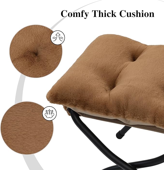 15"(H) Folding Ottoman, Set of 2, Foldable Footrest Stool, Small Foot Stool for Couch, Collapsible Foot Rest Ottoman for Sofa, Accent Padded Ottomans for Living Room, Bedroom, Brown