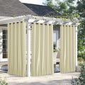 NICETOWN 2 Panels Outdoor Curtains for Patio Waterproof & Windproof, Thermal Insulated Top & Bottom Grommet & Back Tab Sun Blocking Outdoor Drapes with Fixed Rope for Gazebo, Beige, W66 x L90