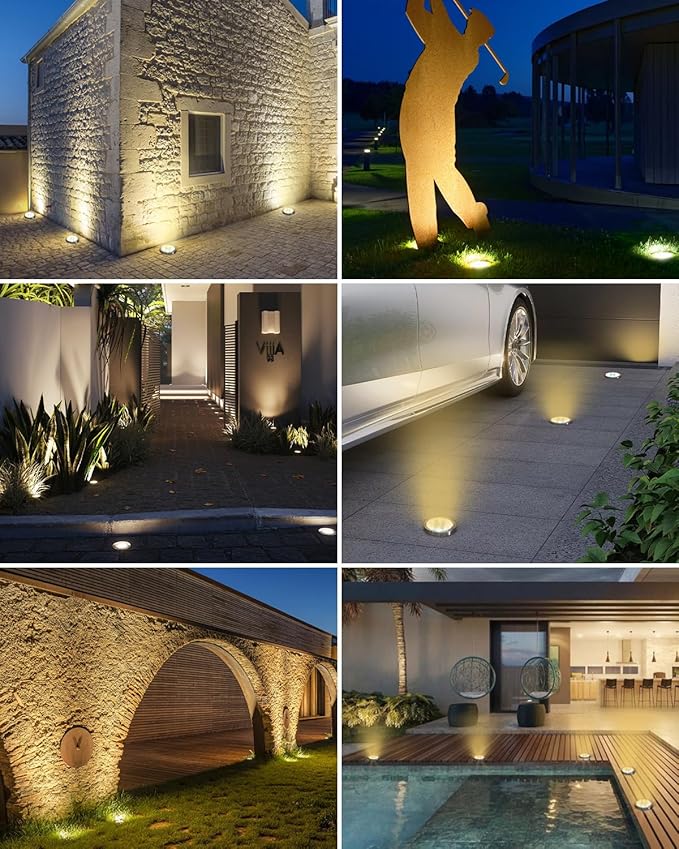 btfarm 24 Pack Solar Lights Outdoor, 8 LED Solar Ground Lights IP65 Waterproof Flat Solar Disc Light, Pathway Lights for Garden Lawn Patio Yard Path Landscape, Warm White