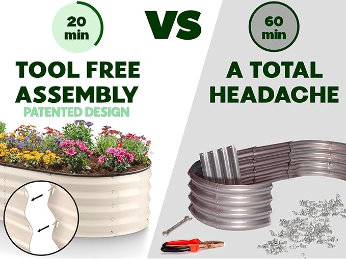 Plant & Plot Galvanized Raised Garden Beds Outdoor // 4×2×1 ft Planter Raised Beds for Gardening, Vegetables, Flowers // Large Metal Garden Box (White) // Patented Tool-Free Design