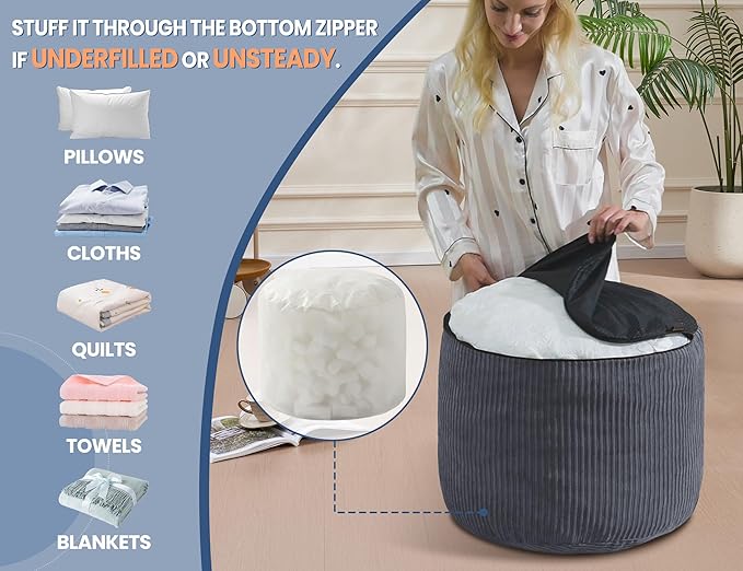 Pouf Ottoman Foot Stools with Foam Small Ottoman for Living Room Corduroy Ottomans Pouf 26x18in Foot Rest for Chair Blue Hassocks and Ottomans