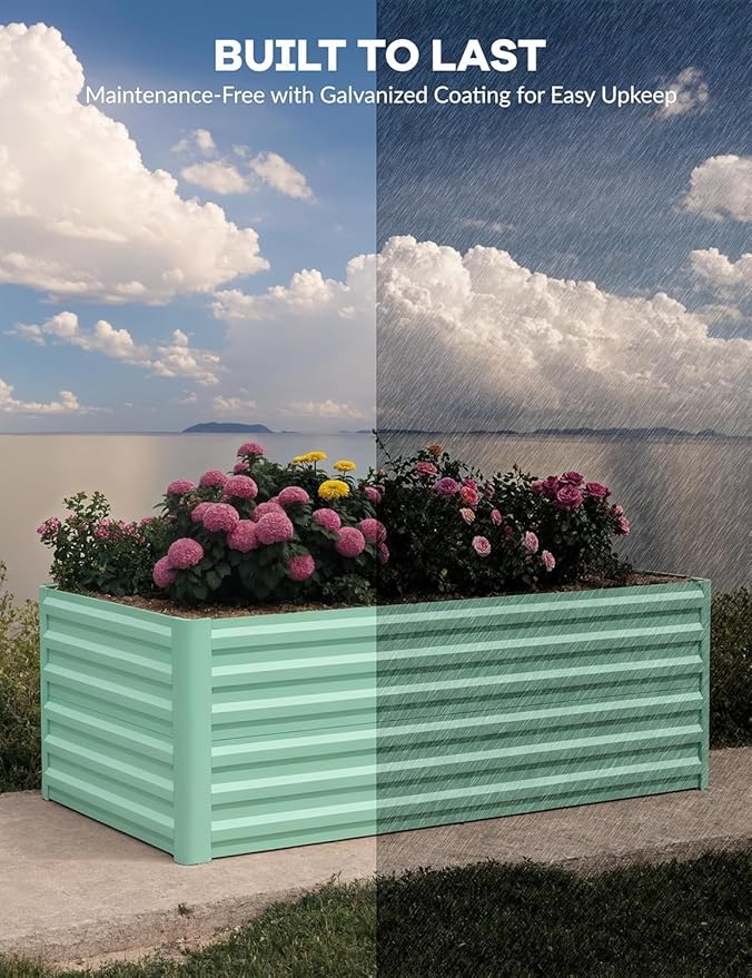 GarveeLife 2pcs 6x3x2 ft Galvanized Raised Garden Bed, 24" Tall Metal Planter Box for Flowers Vegetables, Rust-Resistant Raised Garden Beds for Gardening, Easy Assembly Outdoor Garden Box & Planters