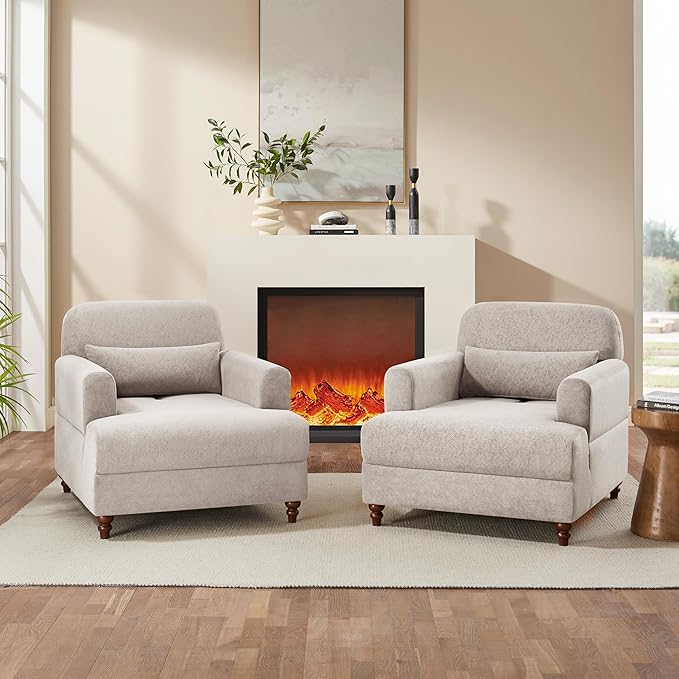 Oversized Chaise Lounge Chair Set of 2, Cloud Fluffy Chaise Sofa Recliner with Adjustable Backrest, Comfy Upholstered Sleeper Couch Bed, Modern Deep Seat Reading Armchair for Living Room, Bedroom