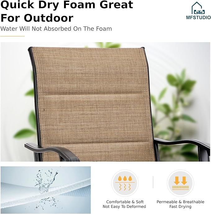 MFSTUDIO 3 Piece Outdoor Swivel Bar Set, Outdoor Bar Table and Chairs Set, Patio High Top Table and Chairs, Tall Bistro Set Patio Bar Height Table with 2 Chairs, Padded Textilene Stools for Outside