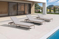 PURPLE LEAF Outdoor Chaise Lounge Set of 3 Aluminum Adjustable Patio Lounger Chairs with Cushions Reclining Beach Daybed for Poolside Balcony Deck Backyard, Champagne