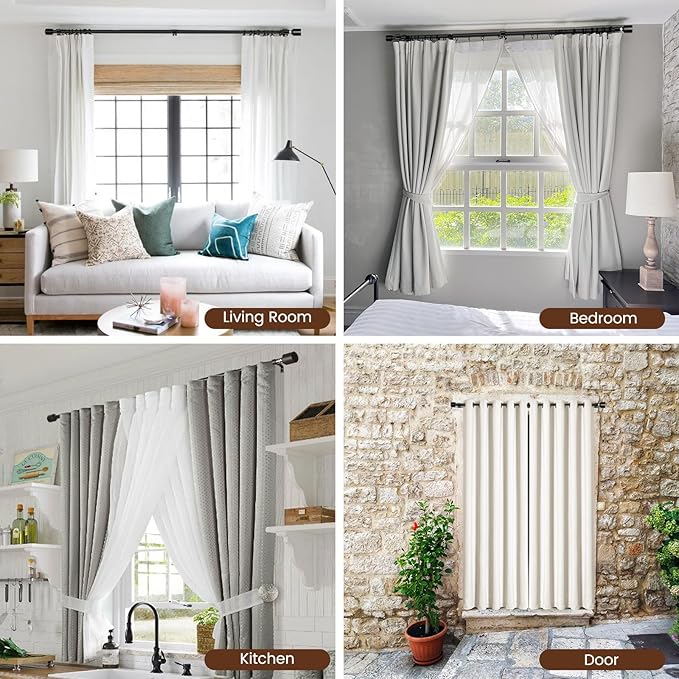 1' Diameter Matte Black Curtain Rod, 30-60 inch, Fits 30-54 Windows, Heavy Duty, Adjustable, Telescopic, Splicing Metal, Extra Long, for Windows & Sliding Glass Door