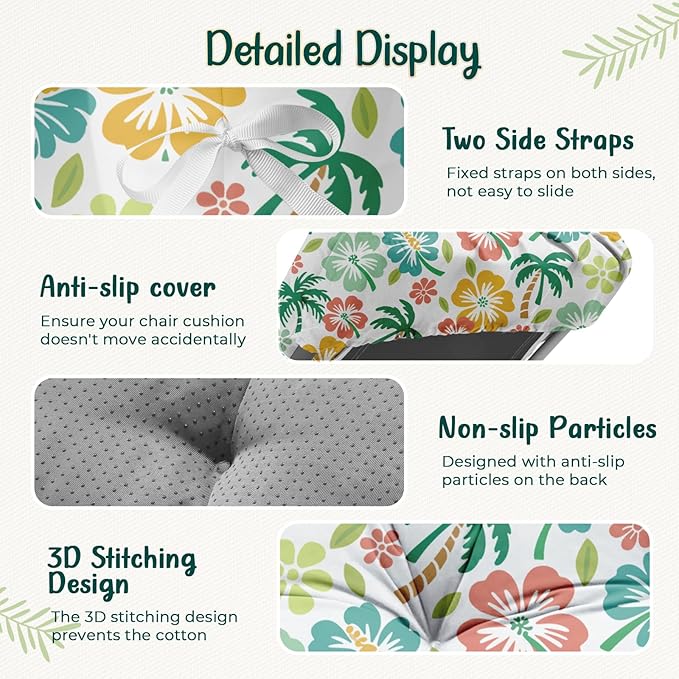 Outdoor Chaise Lounge Chair Cushion 75.1 x 22.8 x 4.7 Inches 100% Waterproof Replacement Cotton Patio Pool Lounge Chair Cushion for Outdoor Furniture with Ties, Green Coconut Tree
