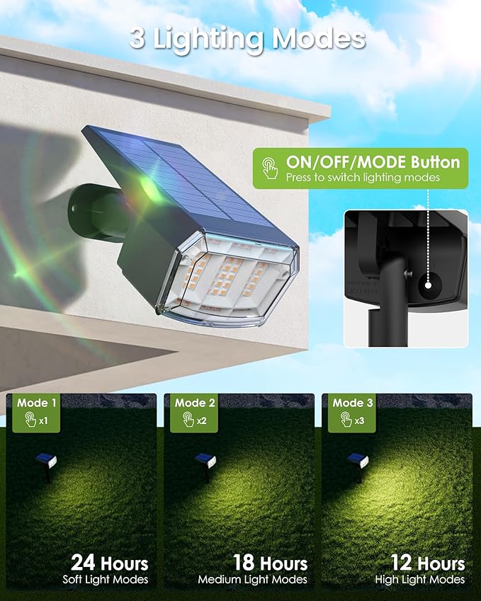 Solar Spot Lights Outdoor IP67 Waterproof 12 Pack, 63 LED 3 Modes Solar Landscape Spotlights for Yard Garden Pathway Wall House Garage (Warm White)