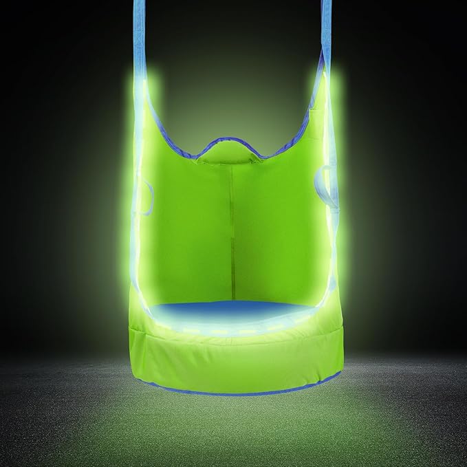 YAERSI Upgraded Kids Pod Swing Chair,Child Hanging Hammock Chair with Led Lights,900D Oxford Cloth Pod Swing Seat for Indoor and Outdoor with All Accessories (Green)