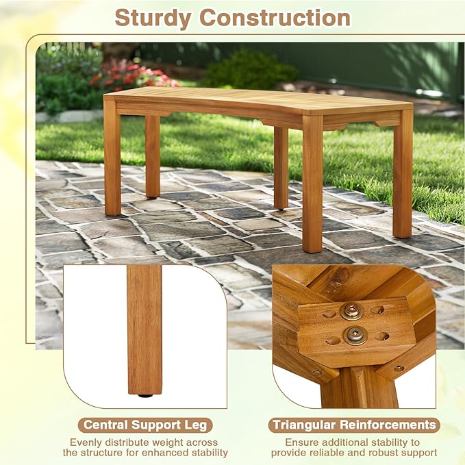 Tangkula Outdoor Curved Bench, Acacia Wood Fire Pit Bench w/Slatted Seat, Patio Backless 2-Person Seating for Porch, Yard, Garden, 800 LBS Max Load, Oil Painted (7, 45")