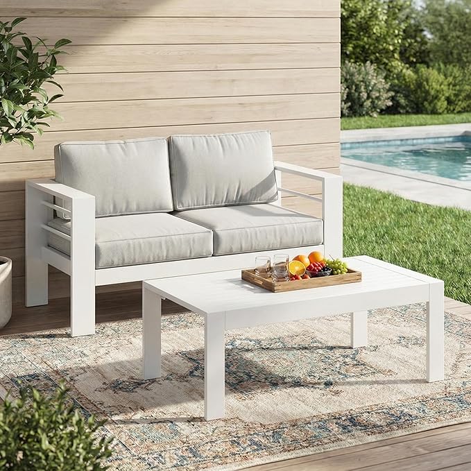 Solaste Aluminum Patio Furniture Set for All Weather, Oversized Metal Outdoor Furniture Set with 27.5" Deep Seating and 3.2" Wide Armrest, Outdoor Patio Sofa with 10" Back Suport Cushion