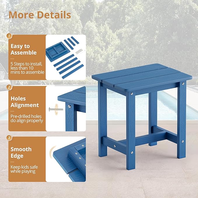 LUE BONA Outdoor Side Table, HDPS Small Outdoor Table, Adirondack Side Table, Outside End Table for Patio, Porch, Deck, Weather Resistant/Easy Maintenance/Indoor or Outside Use, Navy Blue