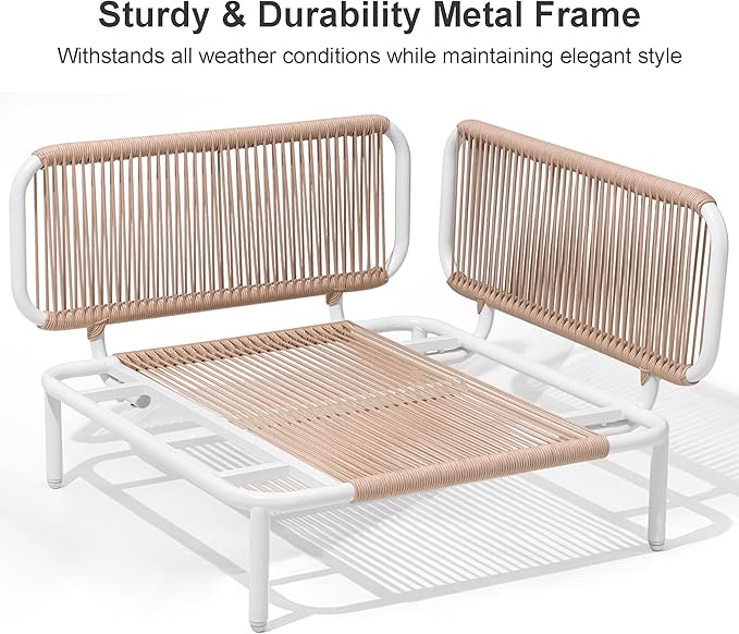 6 Piece Modern Outdoor Sectional Sofa, 31" Oversized Patio Furniture Set with Olefin Woven Rope, Weather-Resistant Metal Frame and Removable Cushion, Beige