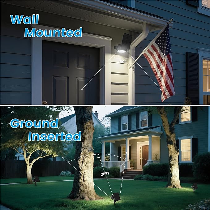 VOLISUN Solar Spotlight Outdoor, IP67 Waterproof Solar Landscape Spot Lights，Uplights for Yard Garden Pathway - 2 Pack (Cool White) 27 LED 3 Lighting Modes