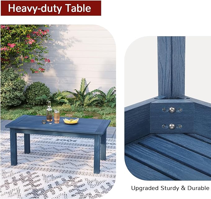 Stoog Outdoor Coffee Table, All-weahter Patio Side Table for Outside, Backyard, Porch, Garden, Balcony & Living Room, Blue