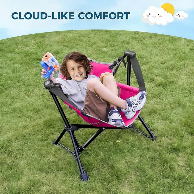Kids Hammock Chair,Adjustable Kids Camping Chair,Folding Chair with Stand,Portable Hammock Chair for Camping, Travelling and Patio,Green,Supports 135 LBS (Pink)