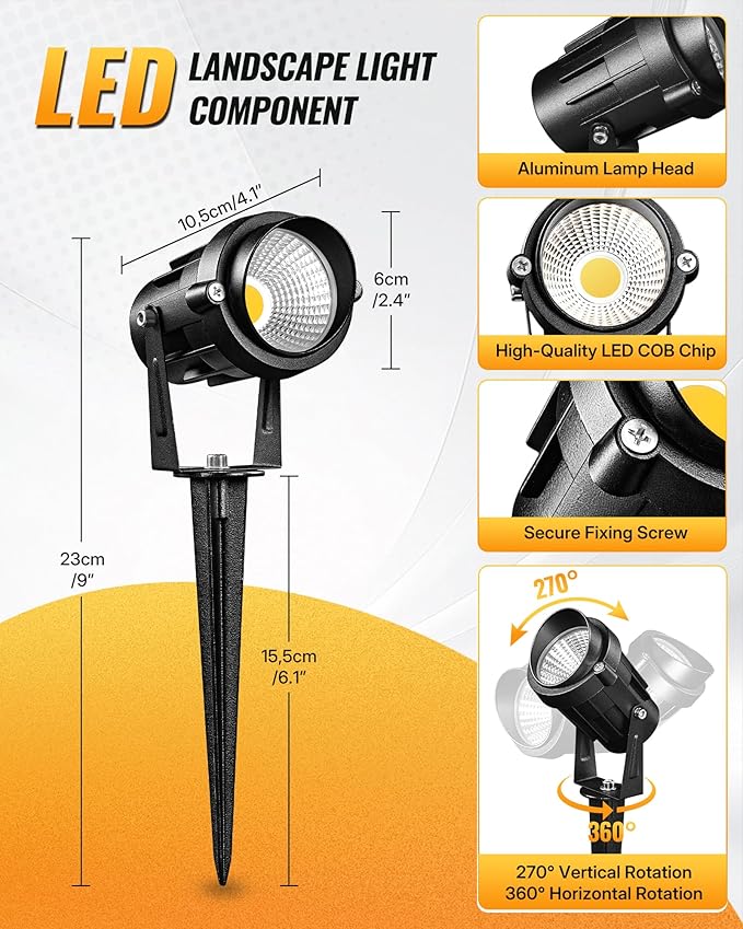 6W 700LM Low Voltage Landscape Lighting, 12V AC/DC 3000K Warm White LED Low Voltage Landscape Lights, IP65 Waterproof Outdoor Spotlights with Connectors for Garden Tree Yard 2 Pack W01SLP206