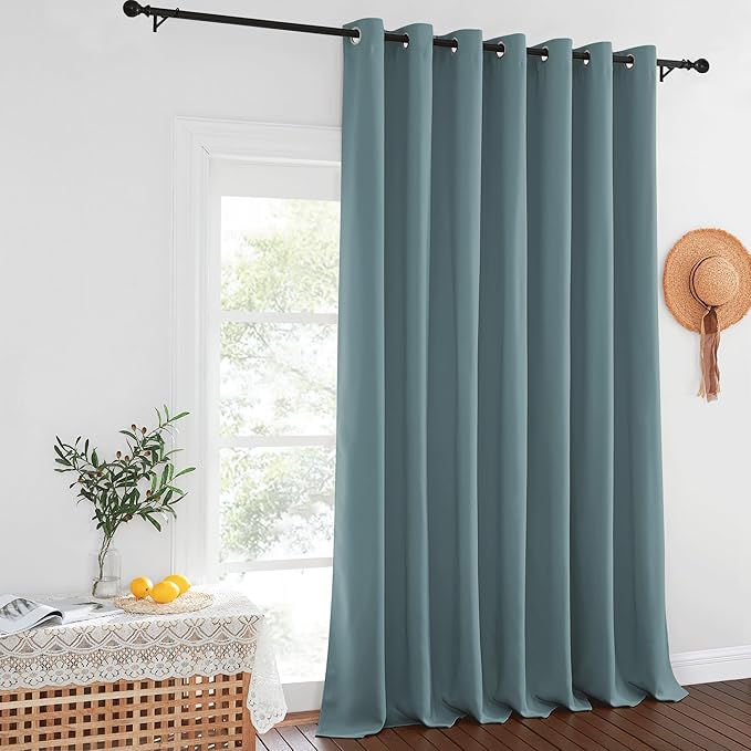 NICETOWN Sliding Glass Door Curtain - Grommet Extra Wide Window Treatment Thermal Curtain Energy Saving Sleep Out Curtain for Kids Room/Living Room (Greyish Blue, W100 x L108, 1 Panel)