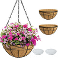2 Pack 18 Inch Extra Large Deep Hanging Baskets for Plants Outdoor Metal Hanging Planters Flower Pots with Coco Liners Black Hanging Plant Holder for Porch Balcony Garden Planting