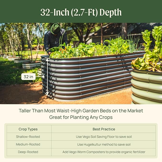 32" Extra Tall Raised Garden Bed Kits, 3.5 x 5 x 2.7ft Raised Planter Box Outdoor, 2 x 6.5 x 2.7ft Deep Root 6 in 1 Modular Metal Raised Beds for Gardening Vegetables Flowers Fruits - Terra Cotta