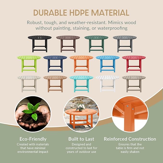 WestinTrends Malibu Low Outdoor HDPE Round Patio Coffee Table, Orange