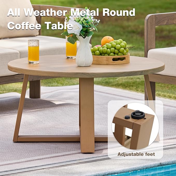 Outdoor Patio Furniture Set, 5 Pieces Modern Metal Patio Conversation Set with 6" Thick Cushions, Outdoor Lounge Sofa 350lbs for Backyard Porch Balcony, Beige