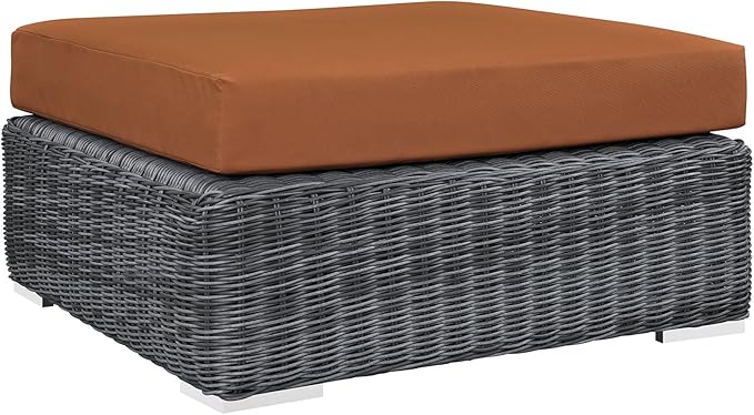 Modway Summon Wicker Rattan Outdoor Patio 36" Square Ottoman with Sunbrella® Fabric Cushion in Canvas Tuscan