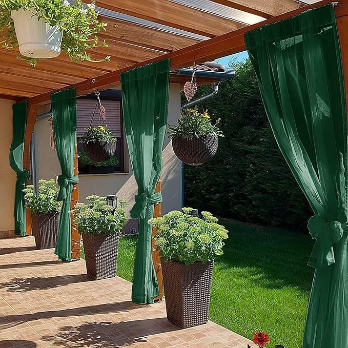 SpaceDresser Waterproof Outdoor Sheer Curtains for Patio - 2 Panels Rod Pocket Indoor Voile Sheer Curtain for Living Room,100W x 120L inch, Foliage Green
