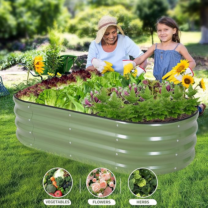Galvanized Raised Garden Bed Outdoor- 2 Pcs Raised Beds for Gardening| Metal Planter Box, Steel Raised Garden Bed Kit with Gloves for Vegetables, Flower, Herbs (4x2x1FT, Green)