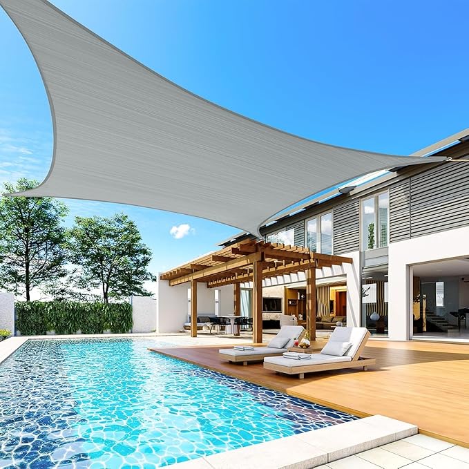 Quictent Large Triangular Sun Shade Sail 24x24x24ft with Hardware Kit, 185GSM HDPE Heavy Duty Top Cover Canopy 98% UV Block for Outdoor Patio Garden Deck Yard (Gray)
