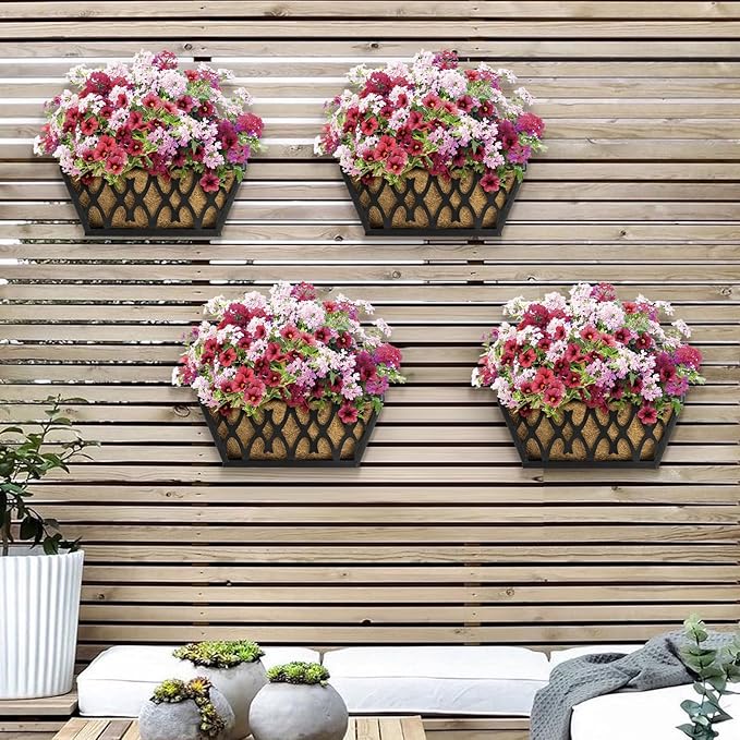 2 Pack 14 Inch Window Boxes Planters Railing Planter Box with Coco Liners Deck Railing Planter Boxes Balcony Hanging Flower Box for Outdoor Plants Garden Decor