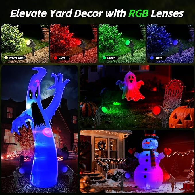 Spotlight Outdoor – 120V Plug-in, 2700K Warm White LED Landscape Spot Lights with RGB 3 Lenses for Yard, Garden, Lawn&Tree Decor, IP67 Waterproof, Perfect for Holidays&Everyday (4 Pack, Green)
