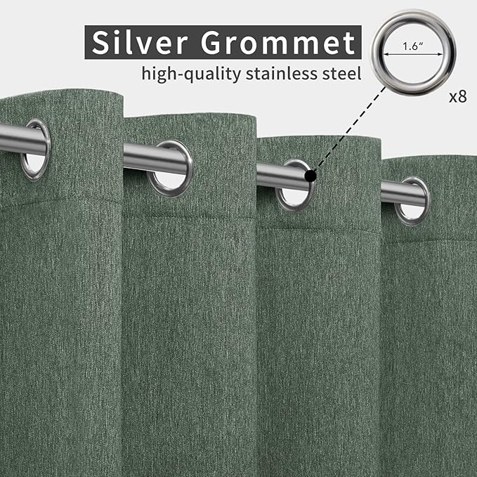 Easy-Going Linen Look Outdoor Curtains Waterproof Windproof Porch Curtains, Soft Thicken Outdoor Privacy Curtains for Patio, Gazebo, Grommet Top and Tab Bottom Drape, 1 Panel, 54x84 inch, Sage Green
