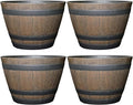 Classic Home and Garden Whiskey Plastic Resin Flower Pot Barrel Planter, Walnut Brown, 20.5" (Pack of 4)