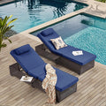 Outdoor Lounge Chairs, Pool Lounge Chairs Set of 2, Outdoor Chaise Lounge with Adjustable Backrest & Cup Holder,Light Navy Blue Cushion