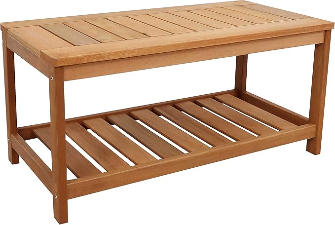 Sunnydaze Teak Outdoor Coffee Table for Patio - Coffee Table for Outside or Patio - Rectangle - 35 Inch - Meranti Wood