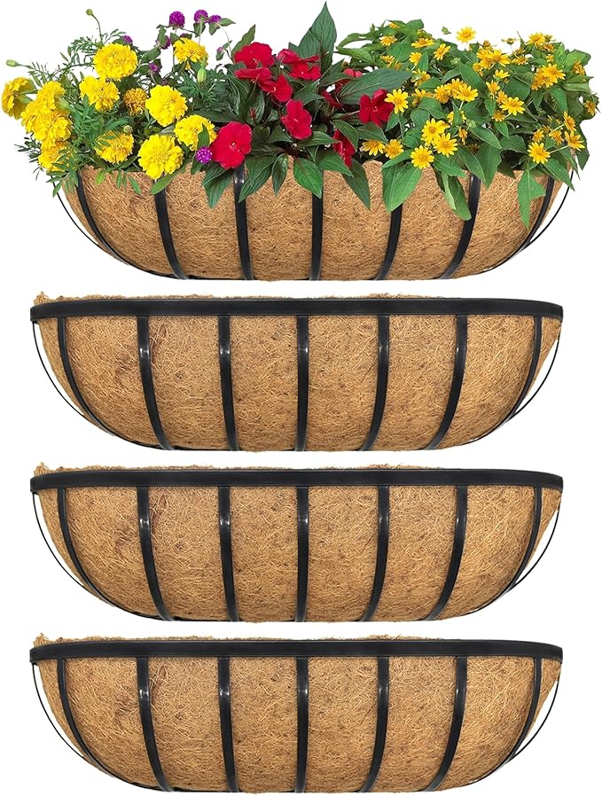 4pack 36-inch Window Sill Window Railing Planters with Cocoa Liner for Outdoor Balconies, Porches, Fences, Patio Railings