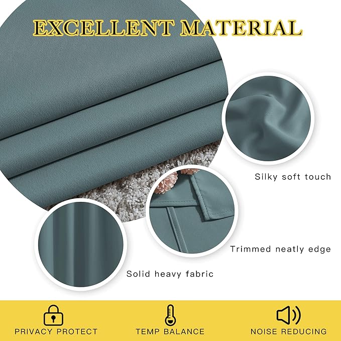 NICETOWN Blackout Curtains 63 Length for Nursery - Grommet Window Treatment Thermal Insulated Solid Room Darkening Drapes for Living Room, Greyish Blue, 1 Panel, W52 x L63