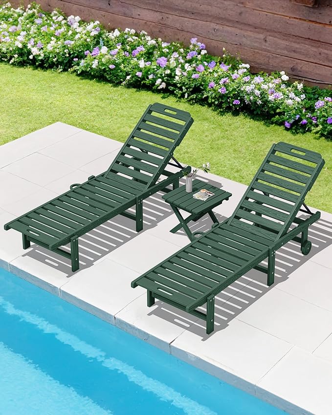 SERWALL Portable Folding Outdoor Side Table - Adirondack Style, HDPE Material, No Assembly Required, Outside End Table for Patio, Porch, Deck, Pool, Green