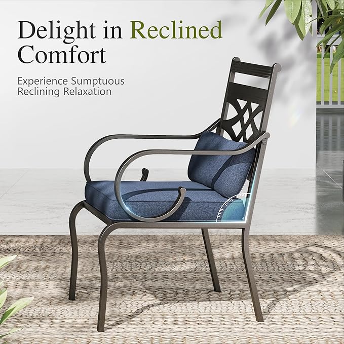 Sophia and William Patio Dining Set for 6, Outdoor Table and Chairs, Removable Seat Cushions, Black 54" Round Patio Dining Table,Blue