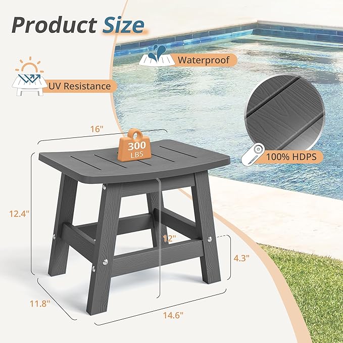 LUE BONA Outdoor Adirondack Ottomans, Footrest Footstool, Outdoor Foot Rest for Patio, HDPS All Weather Waterproof Footrest Footstool for Adirondack Chair, Dark Gray