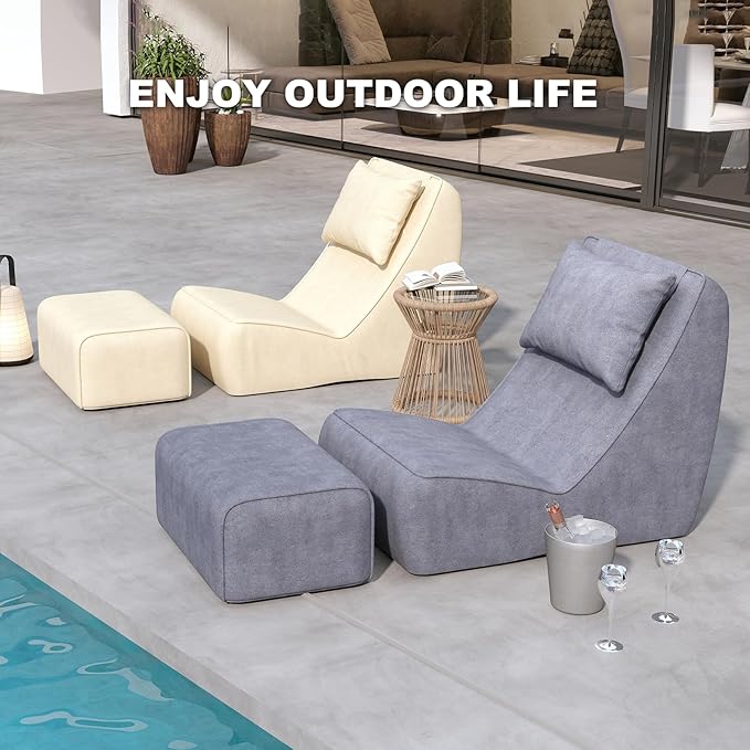 Giant Bean Bag Chair for Adults - Indoor Chaise Lounge with Neck Pillow & Ottoman, All-in-One Sponge Design, Comfy Floor Chair for Reading, Gaming, Napping, and Movies (SlateGray)