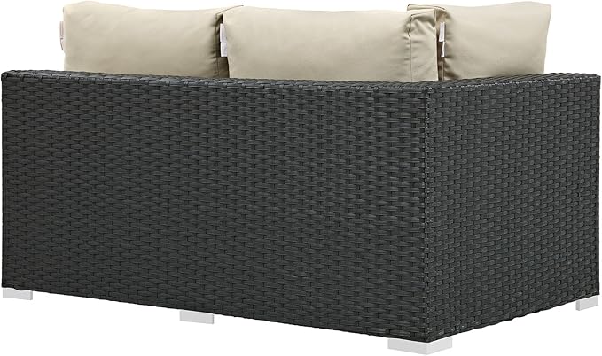 Modway EEI-1858-CHC-BEI Sojourn Wicker Rattan Outdoor Patio Coffee Table, Left-Arm Loveseat, Canvas Antique Beige