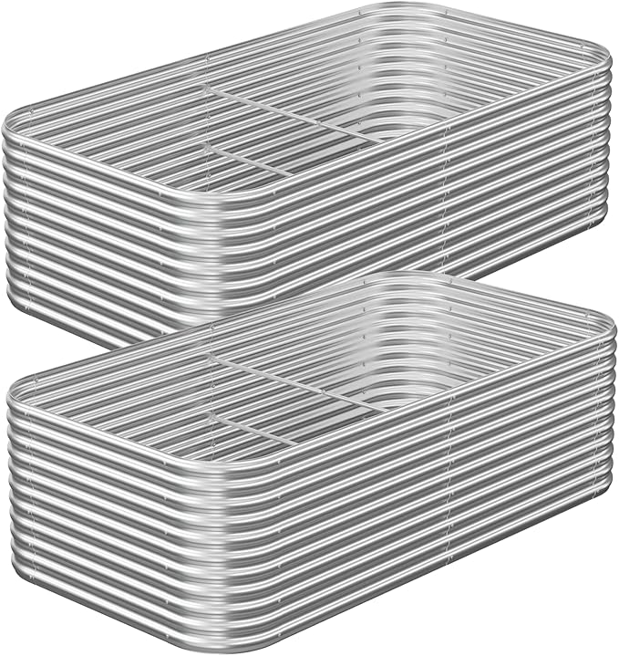 2 Pack Tall 8x4FT Corrugated Galvanized Steel Raised Garden Bed Outdoor, Metal Above Ground Garden Bed for Vegetables and Flowers, Raised Beds for Gardening