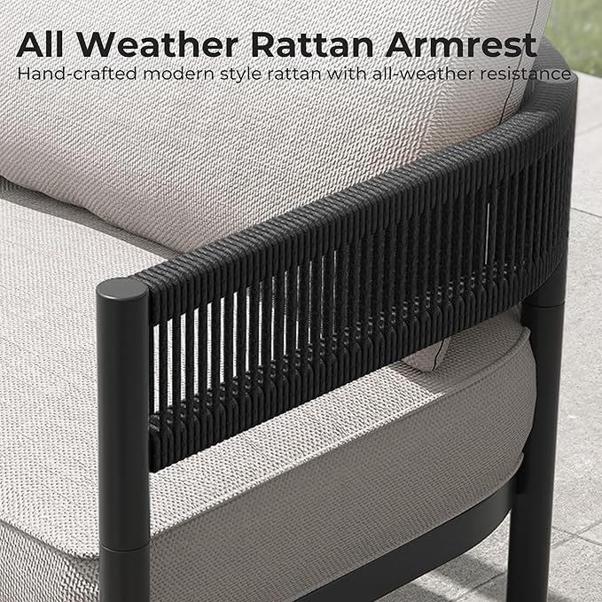 Grand patio 6-Piece Outdoor Furniture Set, 6 Seats Wicker Sofa Conversation Set with Thick Cushions and Coffee Table, for Backyard, Balcony, Garden (Beige)