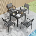 5 Pieces Outdoor Dining Set, Never-Rust Aluminum Expandable Patio Dining Table Set, 32"-65" Extendable Dining Table and Stackable Textilene Dining Chairs for Backyard, Deck, Indoor, Black
