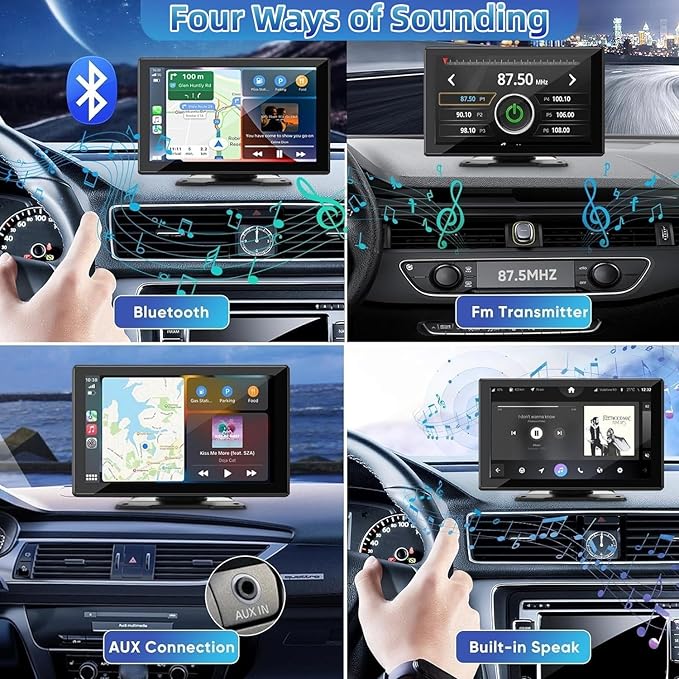 Portable Carplay Screen for Car, 9" Wireless Carplay Touchscreen with 4K Dash Cam, Android Auto Car Stereo, Car Audio Receivers with 1080p Backup Camera, GPS, Bluetooth, FM, Siri